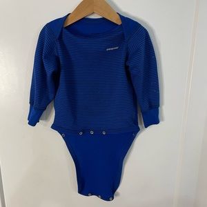 Patagonia Wicking Snap Onesie Bodysuit Blue Striped Base Layer 12 M please read